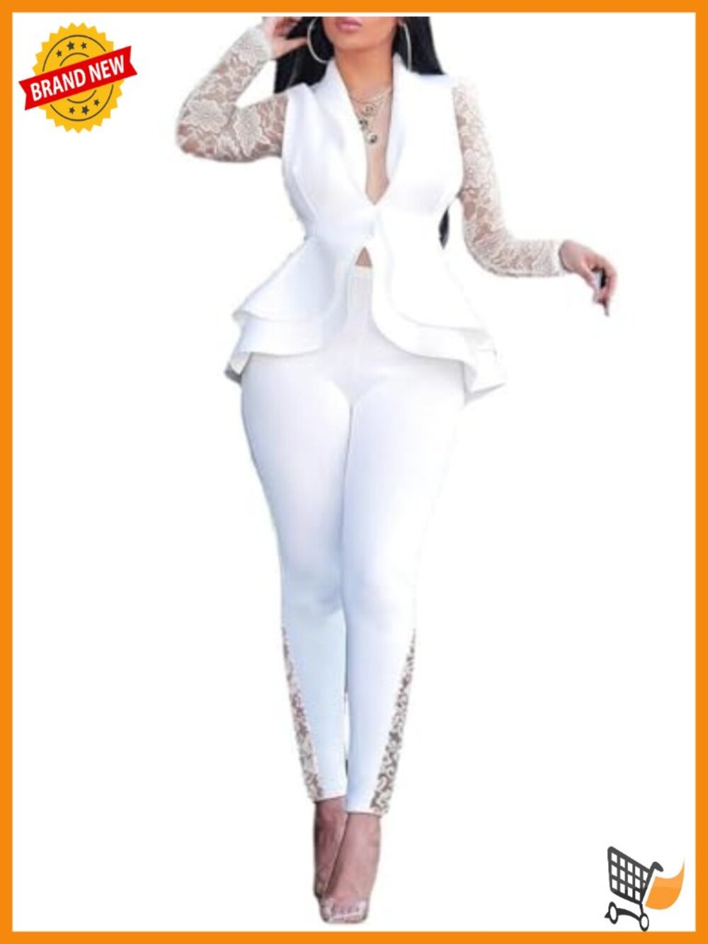 Women's Deep V Neck Ruffle Two Piece Pant Suit Set Bodycon Blazer Long Sleeve